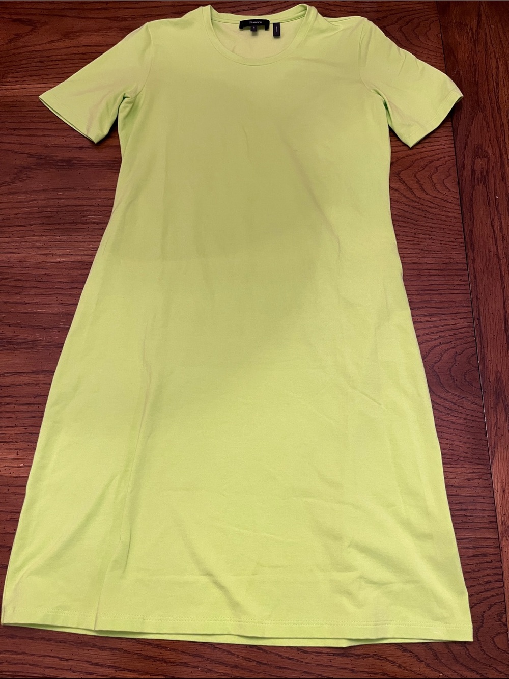 Theory Neon Green Crewneck Cotton T-Shirt Dress, size small